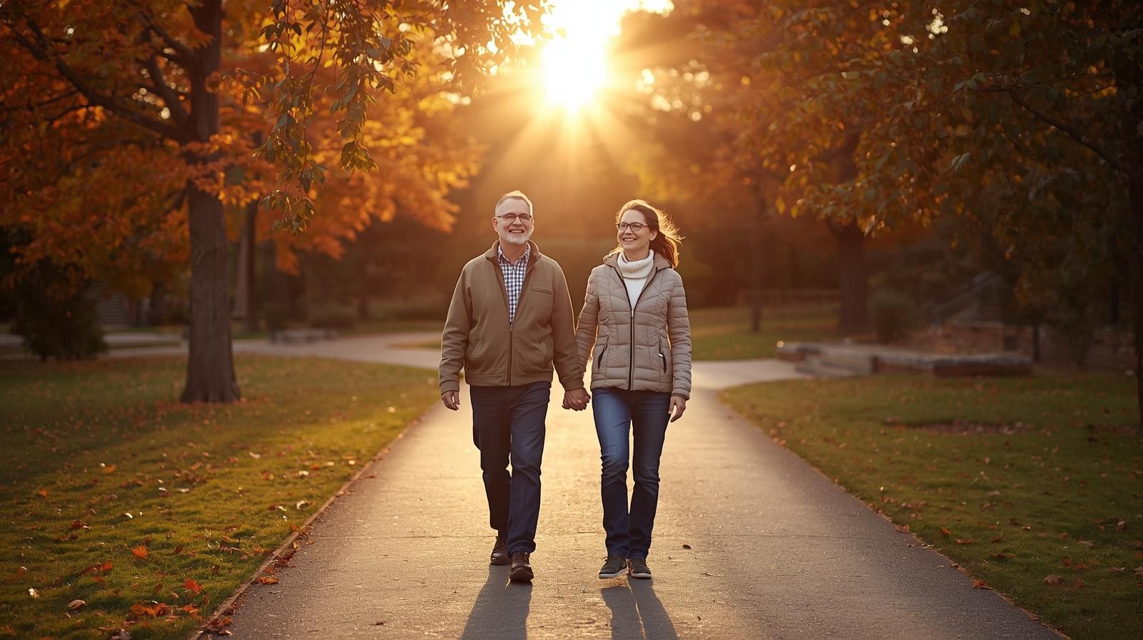 Man and woman walking hand-in-hand